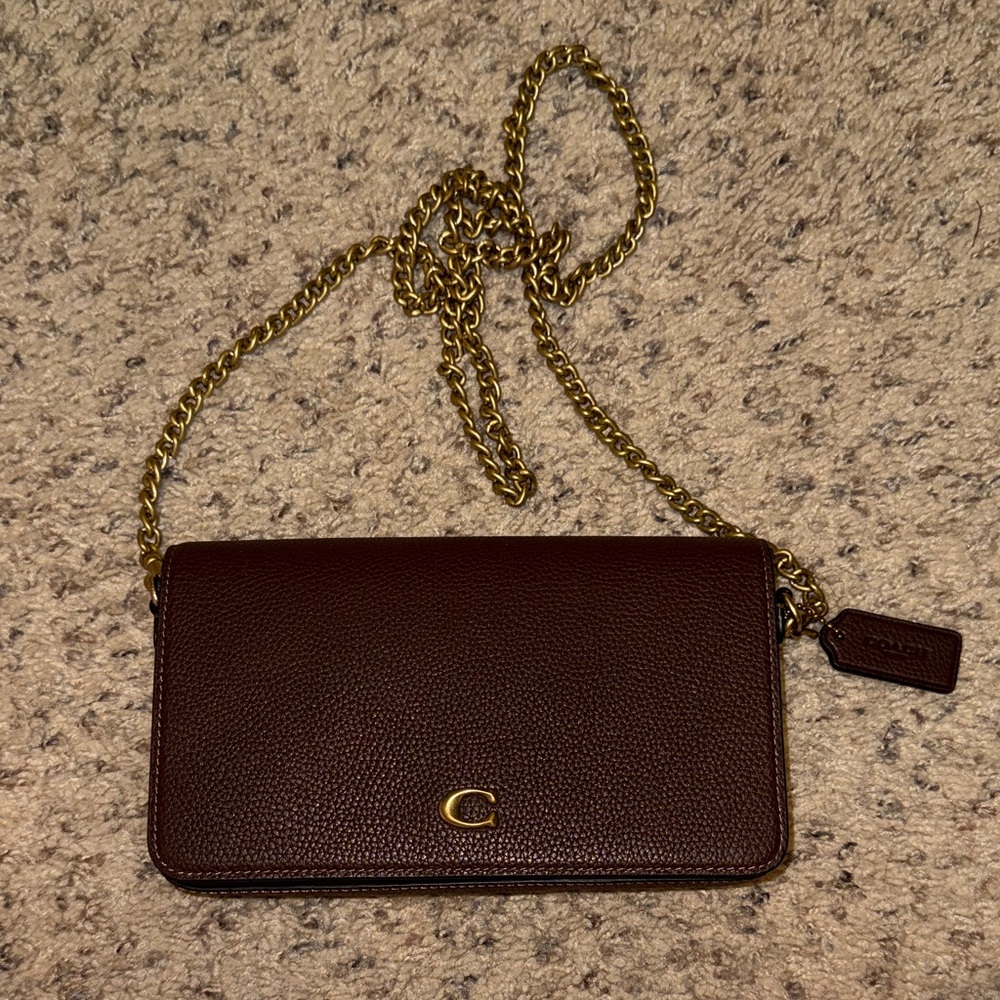 Coach Mila Crossbody Bag Brown with Gold Chain